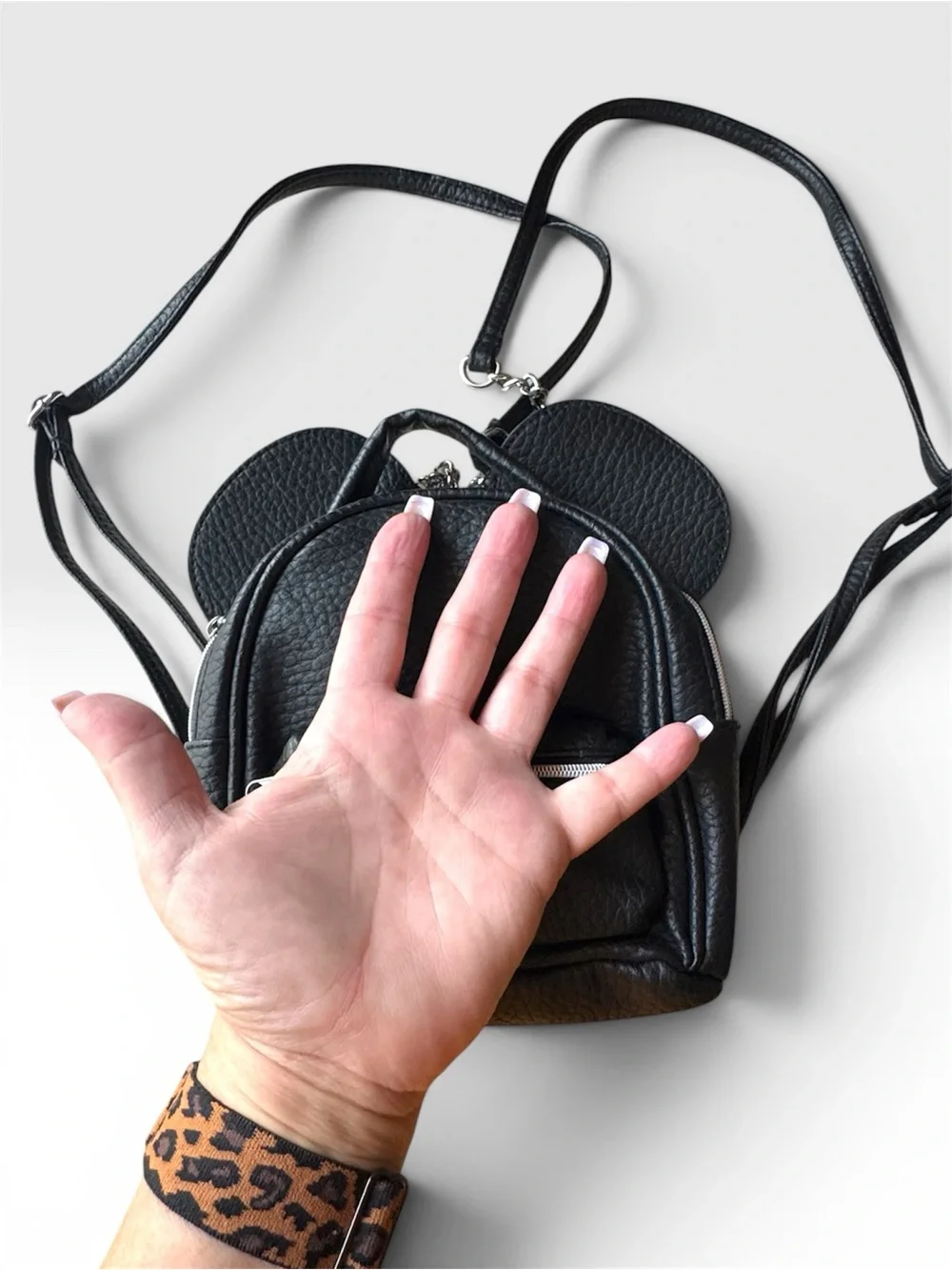 Mini Black Faux-Leather Backpack with Ear Accent